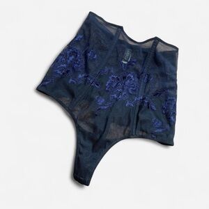 La Perla Navy Blue Sheer Embroidered Lingerie thong shapewear underwear